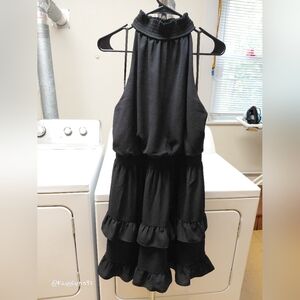 BCBG Paris Black Ruffle Smoked Halter Dress